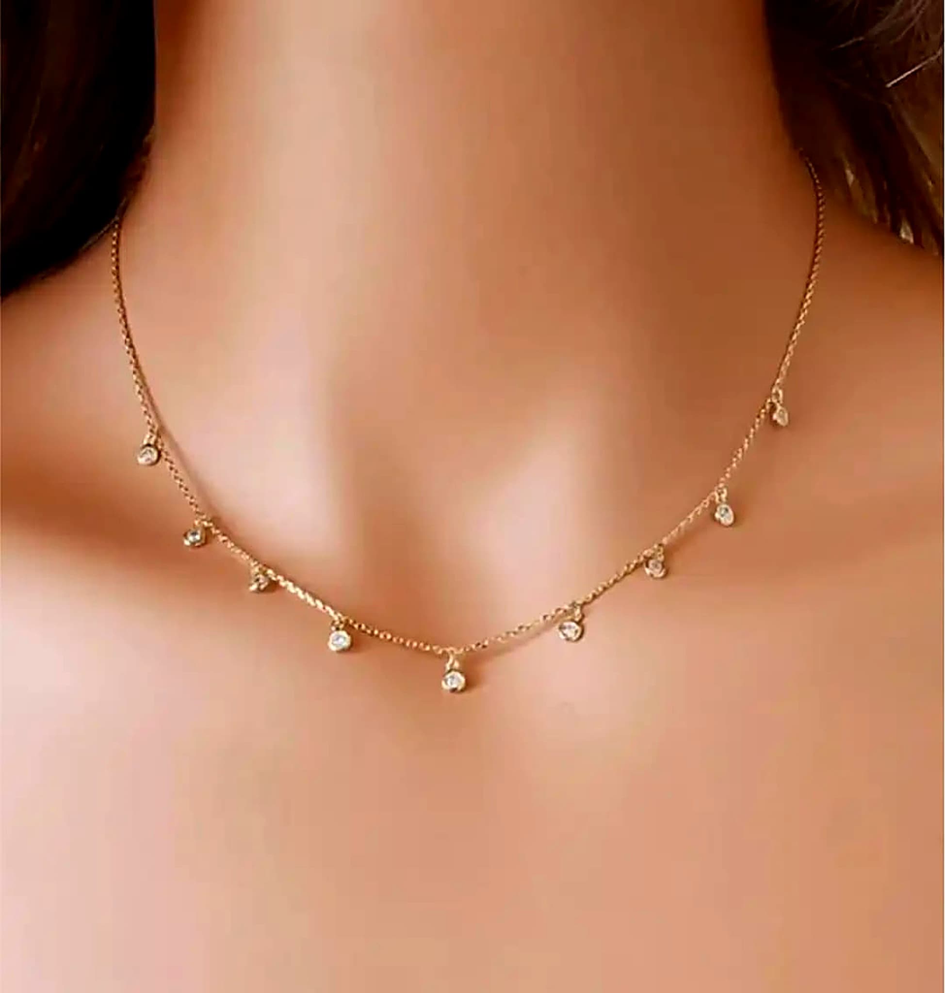 Solitaire Diamond Droplet Choker Chain