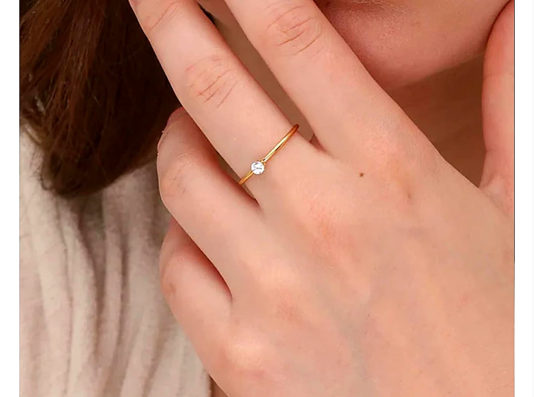 Minimalist Dainty Gold Solitaire Band