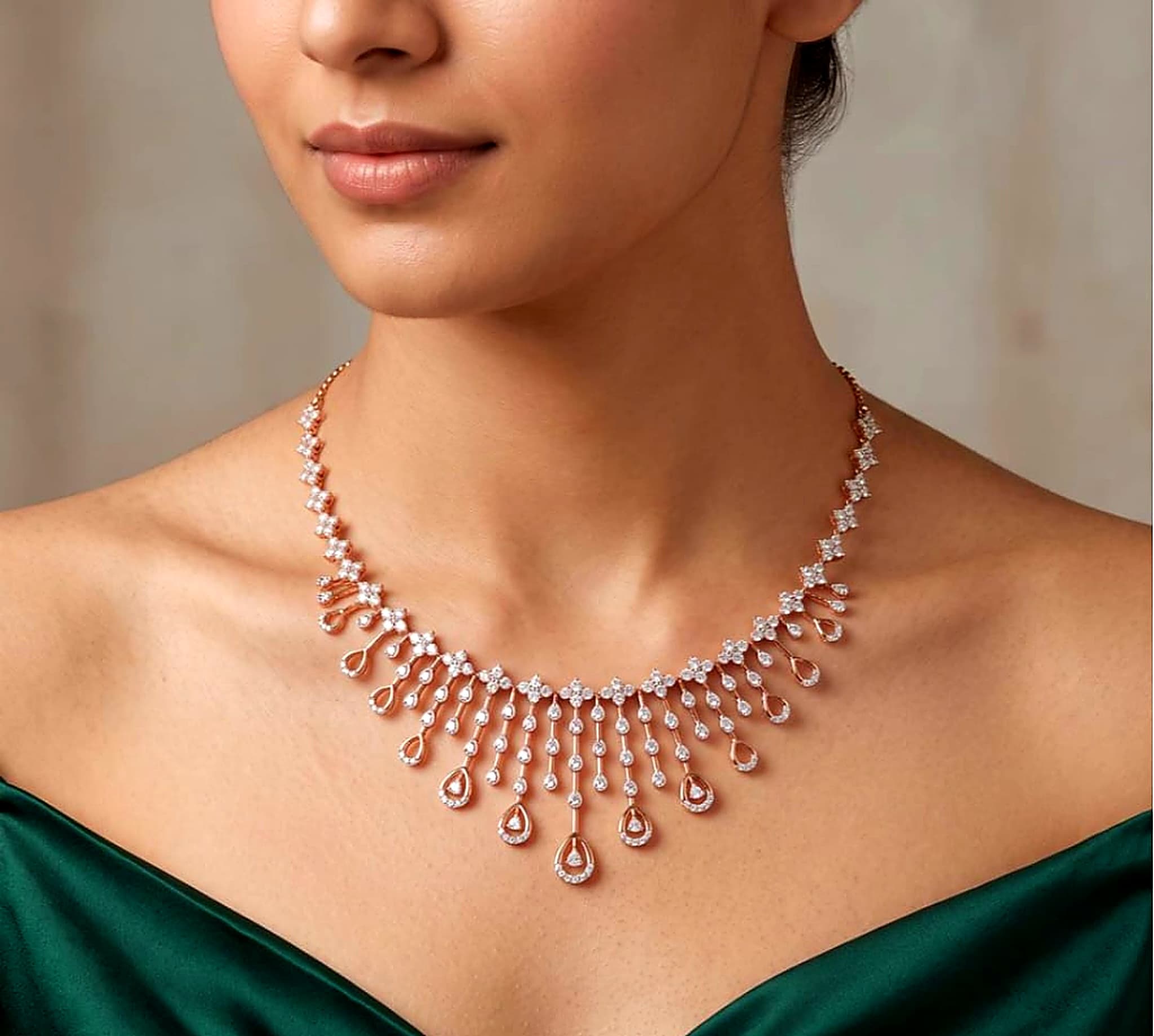 Cascading Pear-Cut Diamond Bridal Statement Necklace